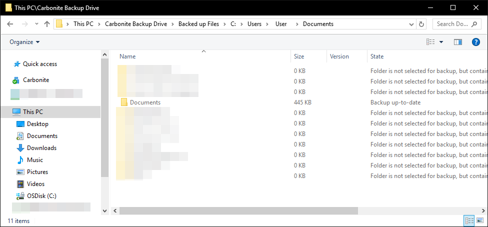 Carbonite Backup Drive: Navigate to folder that contains nested folder